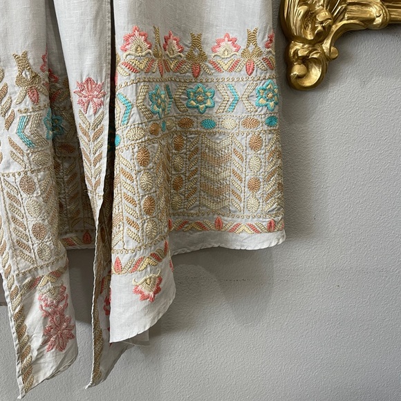 Johnny Was Los Angeles Linen Embroidered Tie Waist Vest Duster Kimono Long Line - Picture 4 of 12